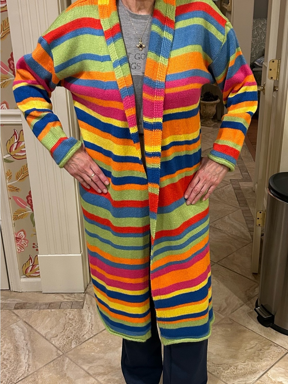 Fashion Nova Rainbow Striped Knit Duster Cardigan